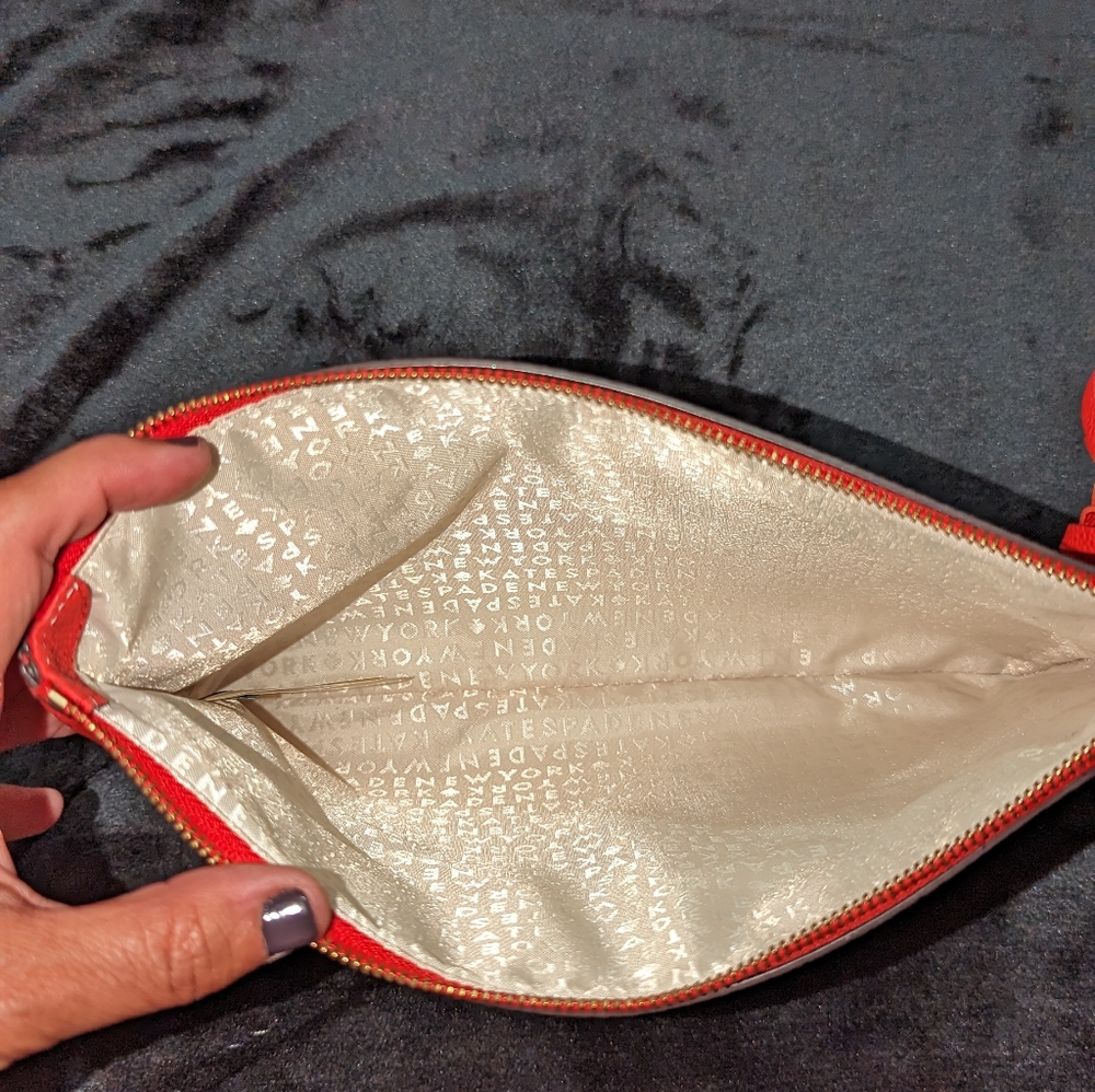 Kate Spade Leather Clutch Wristlet Pouch Red Tassel EUC w/KS Bag Brand Embossed - Picture 5 of 7